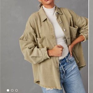 Vici Sage Thinking Out Loud Distressed Denim Jacket